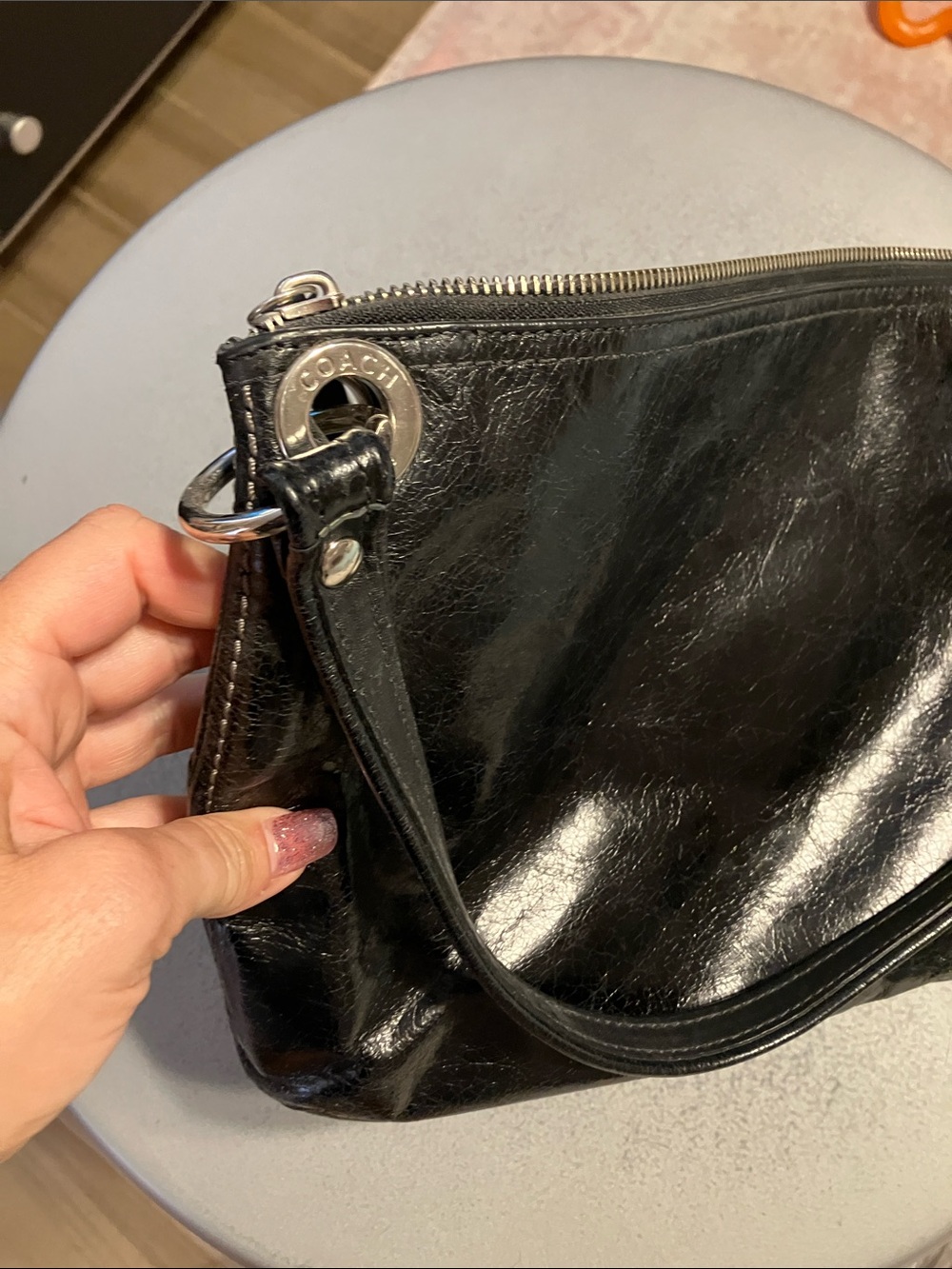 Coach Black Patent Leather Double-Pocket Shoulder Bag - Picture 5 of 6